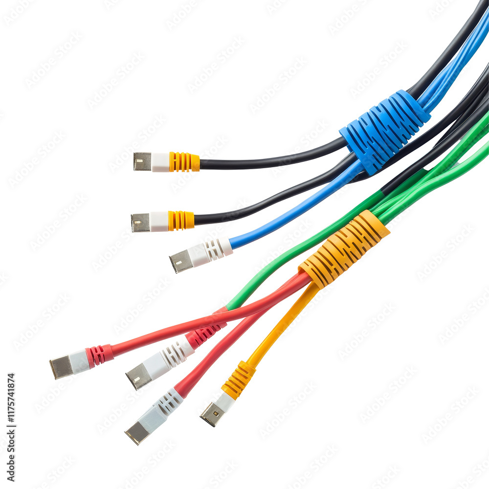 Colorful connection cables arranged on a transparent background showcasing various colors and connectivity for devices, connection cable wire point on transparent backgroundfile Colorful connection cables arranged on a transparent background showcasing various colors and connectivity for devices, connection cable wire point on transparent backgroundfile