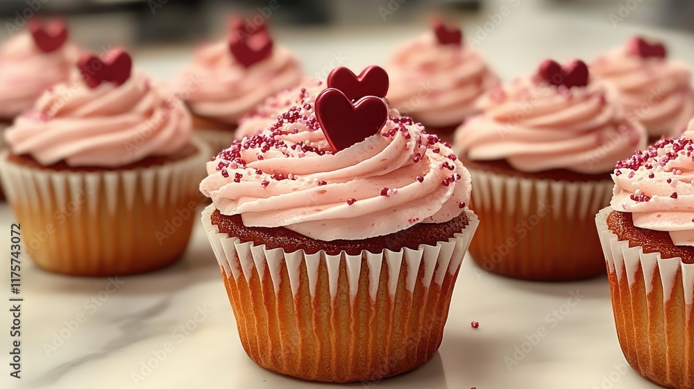 Valentine's Day themed cupcakes with heart-shaped sprinkles Valentine's Day themed cupcakes with heart-shaped sprinkles