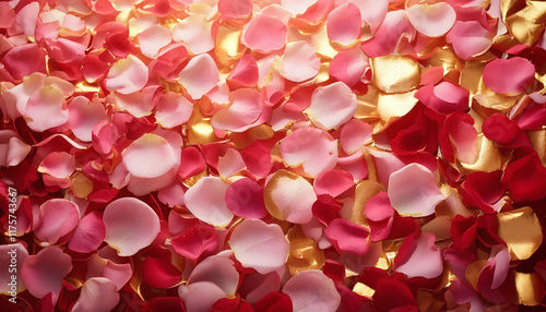 A romantic background featuring a cascade of rose petals, designed in soft pinks, reds, and white tones