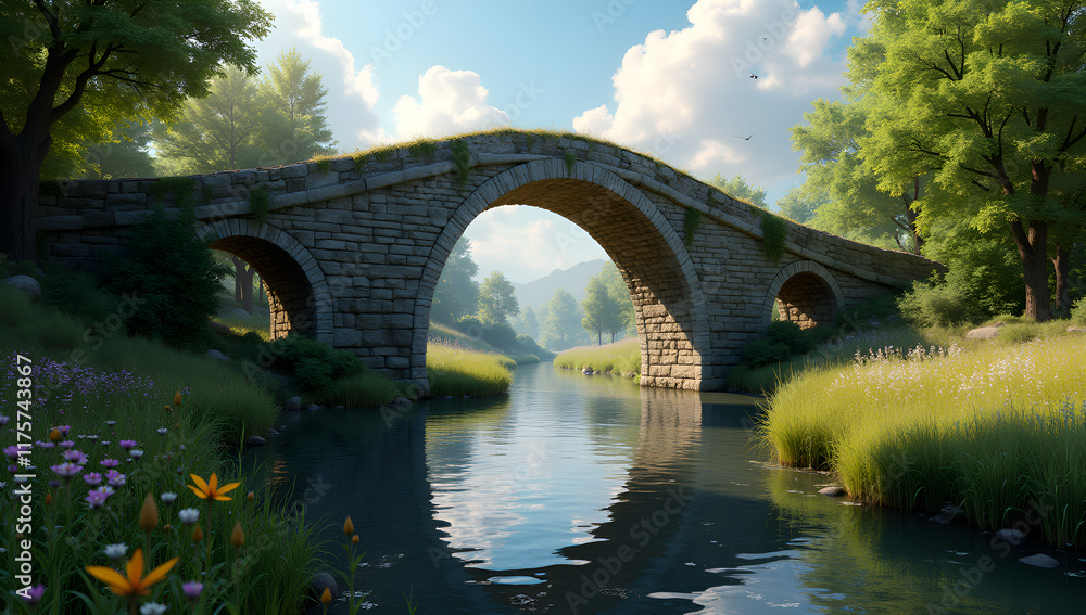 Fototapeta premium Soft Lights and Shadows: An Ancient River Bridge