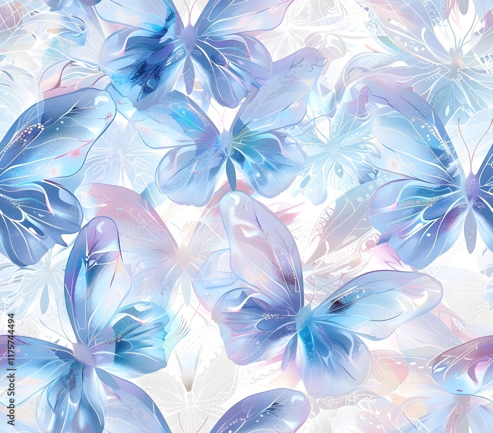 Obraz premium Ethereal Prismatic Butterfly Dance Graceful Bioluminescent Watercolor in Art Nouveau Style