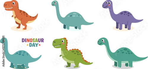 Cartoon Adorable Dinosaur Set Valentine’s Day Cute Cartoon Illustration dinosaur characters isolated vector. Fairytale monsters.