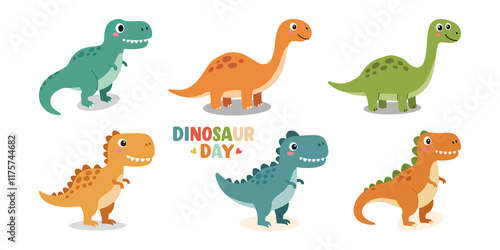 Fototapeta Naklejka Na Ścianę i Meble -  Cartoon Adorable Dinosaur Set Valentine’s Day Cute Cartoon Illustration dinosaur characters isolated vector. Fairytale monsters.