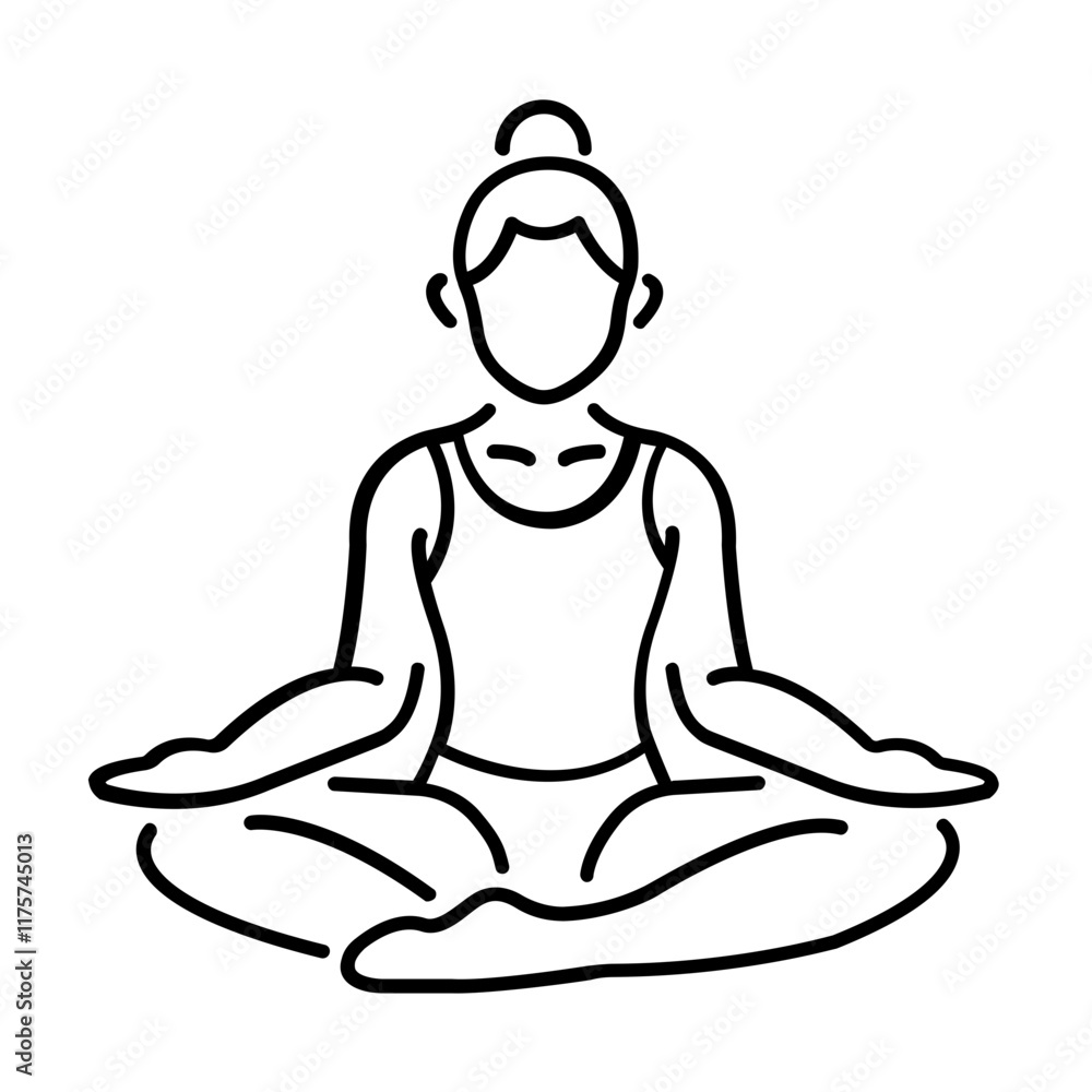 A woman sitting in concentrate pose, line style icon A woman sitting in concentrate pose, line style icon