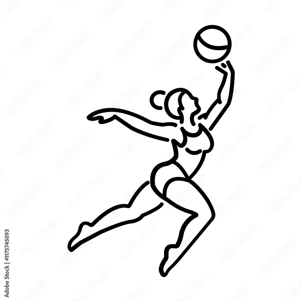A linear icon of a woman doing ball gymnastics A linear icon of a woman doing ball gymnastics