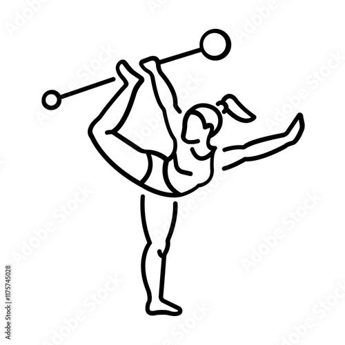 A woman perform gymnastic act icon in linear style 