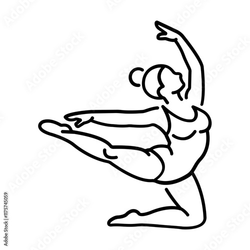 Rhythmic gymnastic woman icon in linear style 