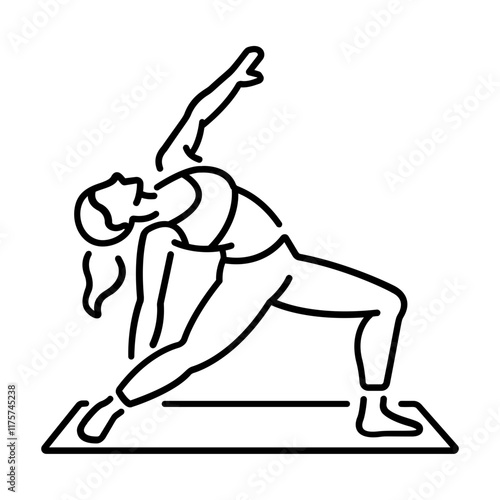 A woman doing her yoga routine icon in linear style 