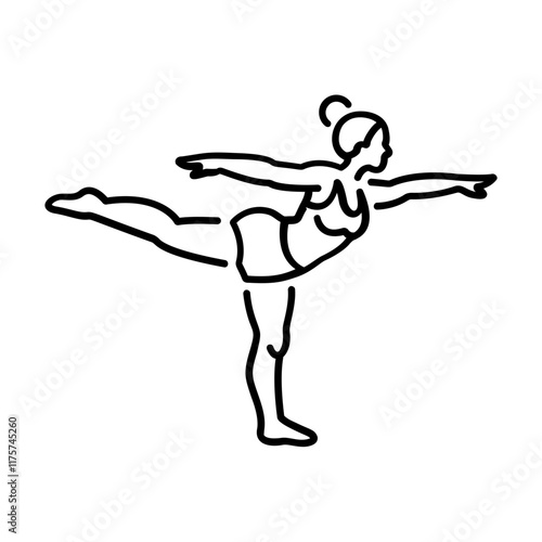 Woman balancing on a leg, icon in linear style 