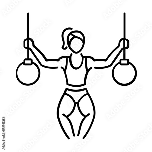 A woman perform ring acrobatics icon in line style 