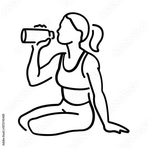 A woman athlete take water break icon in line style 