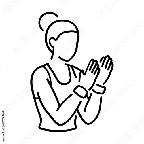 A woman gymnastic remove extra chalk dust from hands, line style icon 