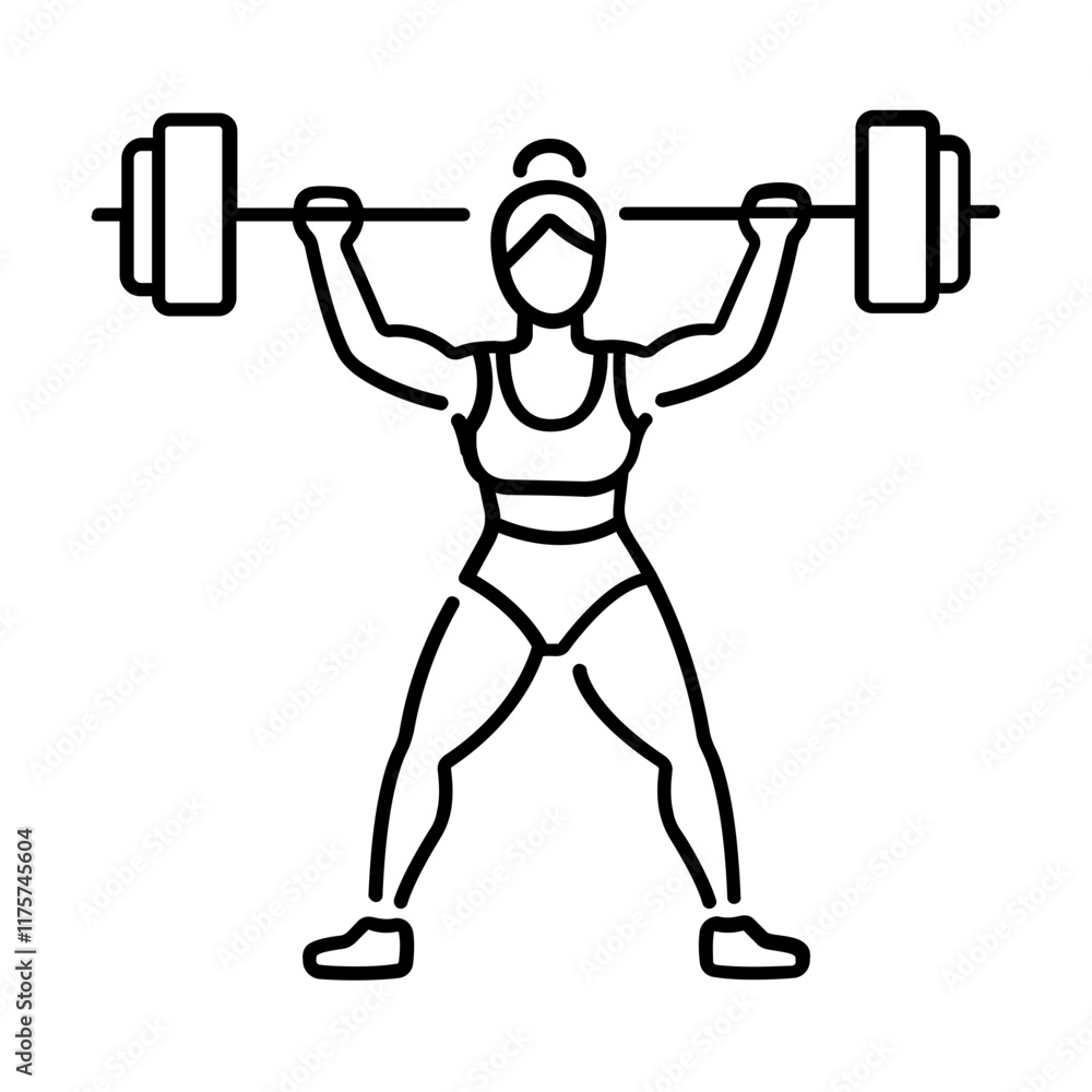 A line icon of a woman doing strength training with dumbbell A line icon of a woman doing strength training with dumbbell