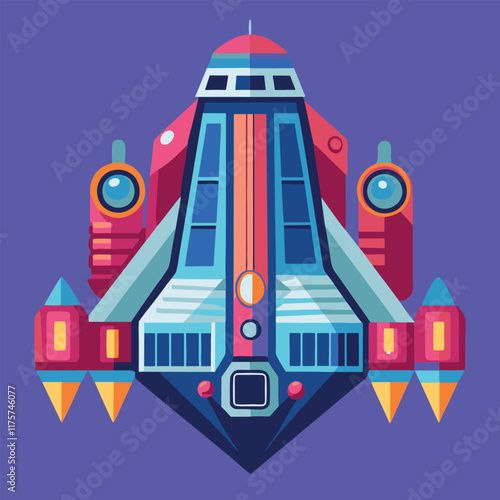 illustration of a city rocket in space