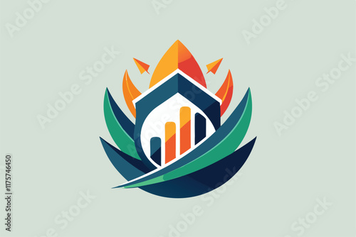 This abstract icon showcases a blend of vibrant colors and modern shapes symbolizing digital marketing innovation, An abstract icon for a digital marketing company that values simplicity