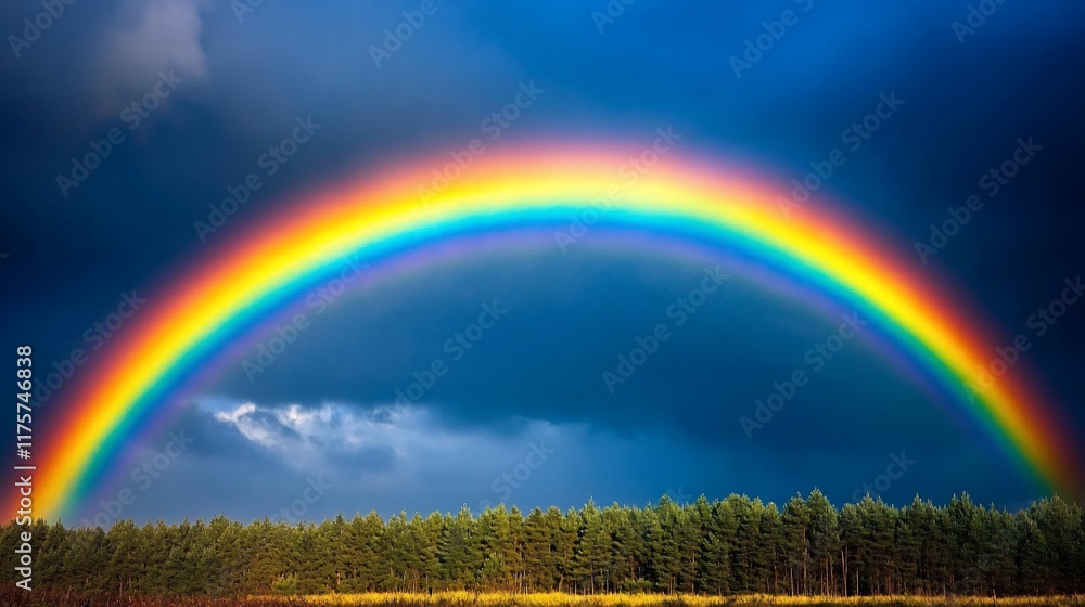 Obraz premium Rainbow over forest after rain