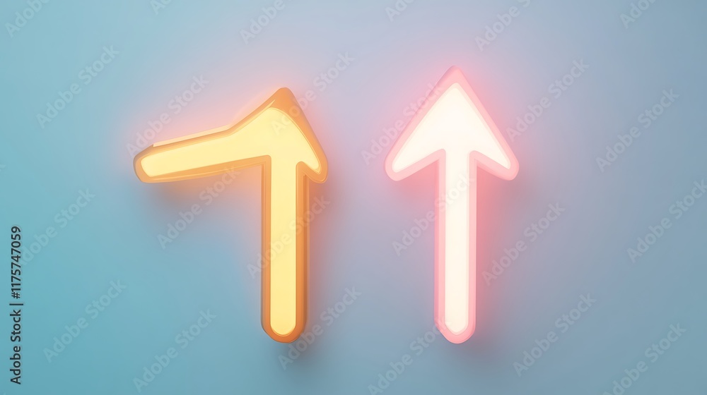 Two Illuminated Arrows Pointing Upwards Displaying Growth Two Illuminated Arrows Pointing Upwards Displaying Growth