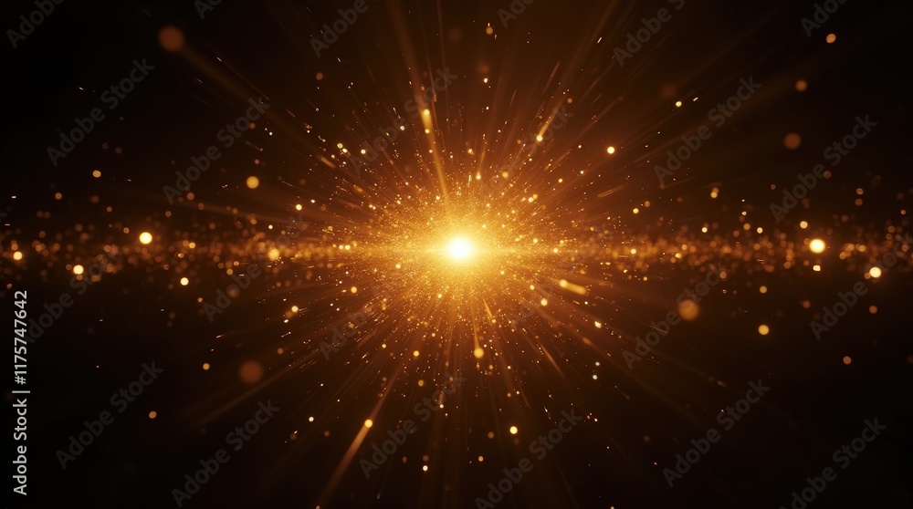 An energetic burst of golden particles radiating from a glowing center, forming dazzling streams of light and motion against a dark, high-contrast backdrop. An energetic burst of golden particles radiating from a glowing center, forming dazzling streams of light and motion against a dark, high-contrast backdrop.