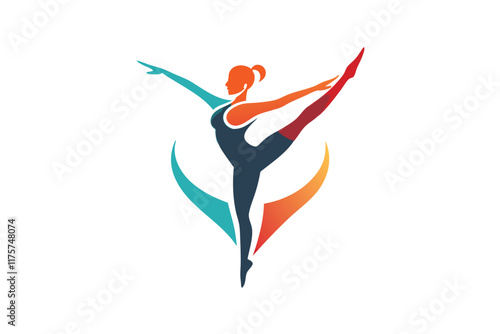 A vibrant depiction of a gymnast in mid-performance, showcasing grace and athleticism, An abstract interpretation of a fox in a minimalist logo