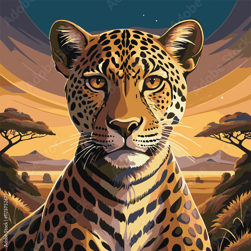 Wild feline predator leopard, a big cat with distinctive spots, rests on a branch in its nature habitat
