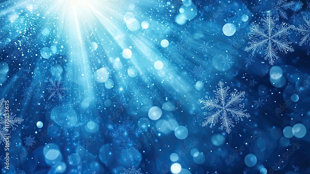 Glowing blue Christmas background with intricate snowflakes and sparkling icy particles creating a magical winter atmosphere Glowing blue Christmas background with intricate snowflakes and sparkling icy particles creating a magical winter atmosphere