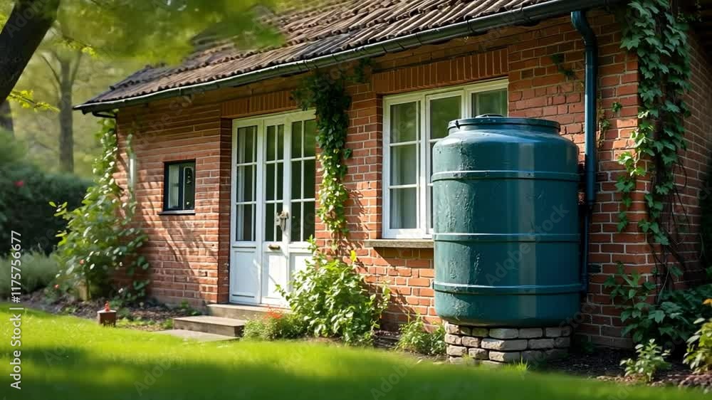 Rainwater Harvesting Tank Beside Brick House