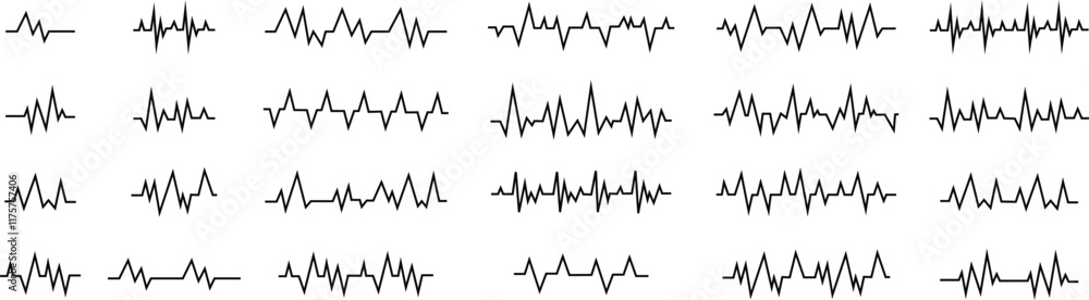 Heart beat line icons set. Illustration of heartbeat and pulse rate signals of an abstract neon energy. Vectors electrocardiogram and heart patterns. Waves pulse isolated on transparent background. Heart beat line icons set. Illustration of heartbeat and pulse rate signals of an abstract neon energy. Vectors electrocardiogram and heart patterns. Waves pulse isolated on transparent background.
