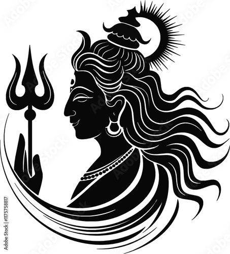 Lord Shiva Face Silhouette Vector Illustration
