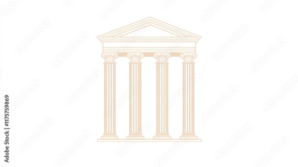 Obraz premium Simple illustration of a classical temple with four columns and a pediment.