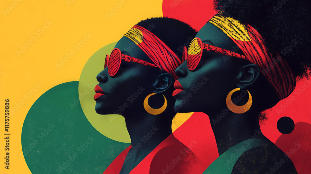 Fototapeta premium Black history month, Ilustración con hombres, mujeres y niños negros orgullosos. 