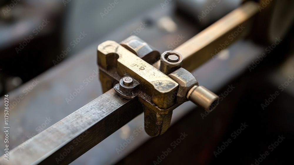 Close-Up of a Precision Measuring Tool on a Metal Surface, Showcasing the Intricacies of Industrial Engineering and Craftsmanship in a Workshop Environment Close-Up of a Precision Measuring Tool on a Metal Surface, Showcasing the Intricacies of Industrial Engineering and Craftsmanship in a Workshop Environment