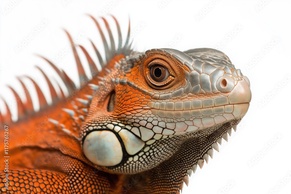 Fototapeta premium A lizard with orange and white markings on its face. The lizard has a very sharp look in its eyes