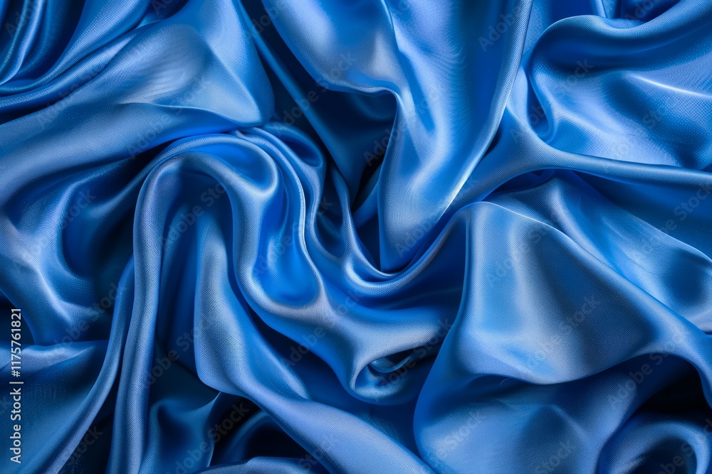 Fototapeta premium Image of Blue silk fabric drapery material. Texture for background usage