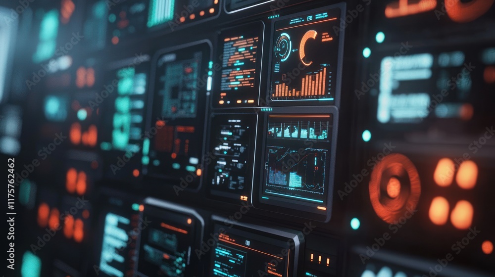 Obraz premium Futuristic Tech Interface: A Wall of Data and Information