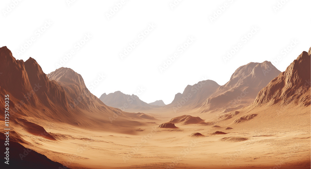 Naklejka premium Martian landscape, a desert with mountains on Mars, isolated on a transparent background