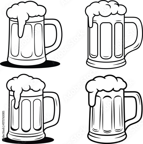 beer mugs vector silhouettes icon