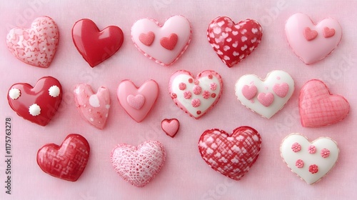 Assorted Pink and Red Heart Shaped Sweets Arranged on Pink Fabric