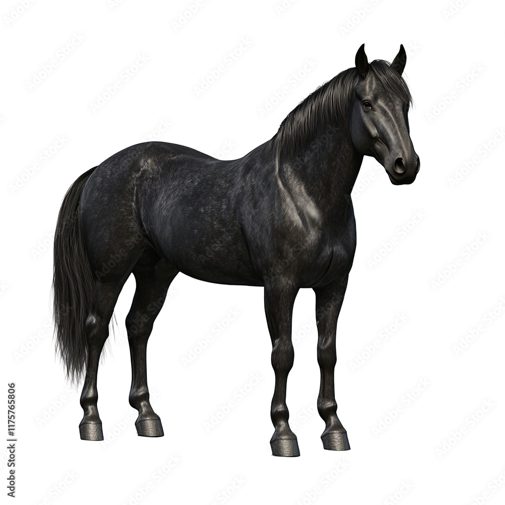 Obraz premium a black horse with gray legs on a transparent background, photo PNG image, PNG file, Generative art.