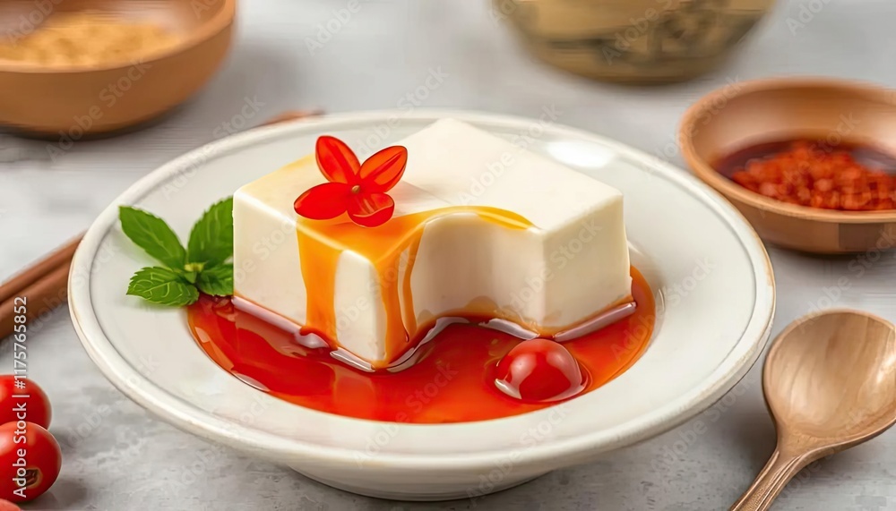 Soy milk dessert with garnish, Asian style Soy milk dessert with garnish, Asian style