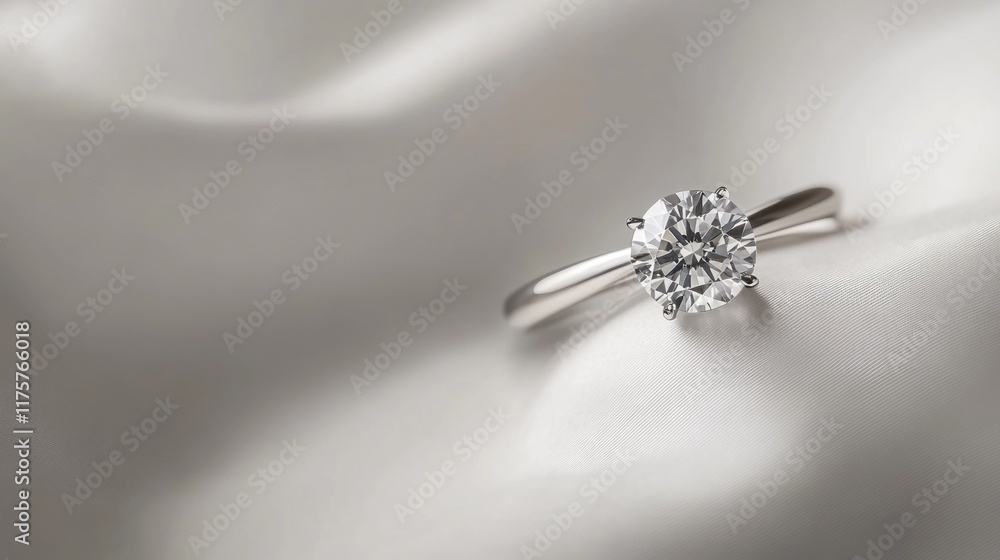 Solitaire diamond ring on silk. Solitaire diamond ring on silk.