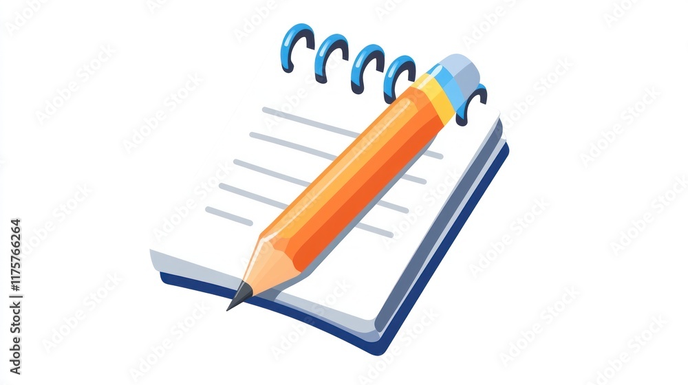 Spiral notepad with pencil; planning, writing, note-taking. Spiral notepad with pencil; planning, writing, note-taking.