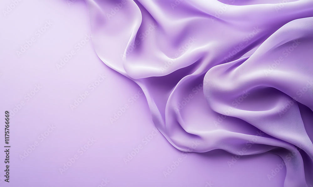 Fototapeta premium Silky lavender fabric, Soft folds and creases, Delicate texture, Smooth satin, Gentle gradient, Pastel purple background for product branding, presentations, and lifestyle photography concepts