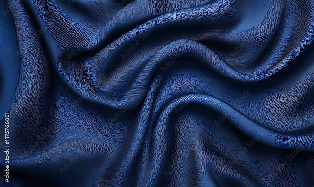 Fototapeta premium top view of dark blue satin fabric, luxurious textile, smooth waves, flowing drapery, soft folds, perfect for business presentations, luxury branding, and corporate designs