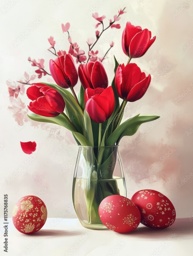 custom made wallpaper toronto digitalRed tulips, spring flowers and Easter decoration.