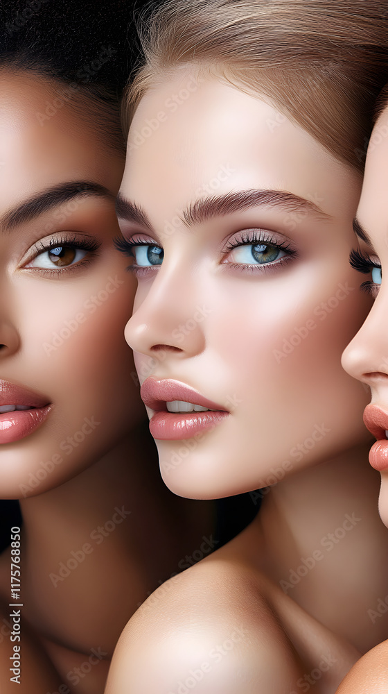 A close-up of three women with diverse skin tones, highlighting their beauty features. A close-up of three women with diverse skin tones, highlighting their beauty features.