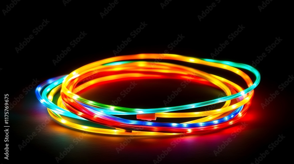 Colorful LED light strips coiled in a circular arrangement Colorful LED light strips coiled in a circular arrangement