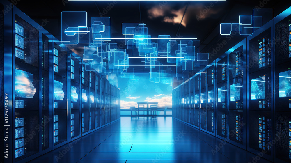 Futuristic Data Center with Digital Network Futuristic Data Center with Digital Network