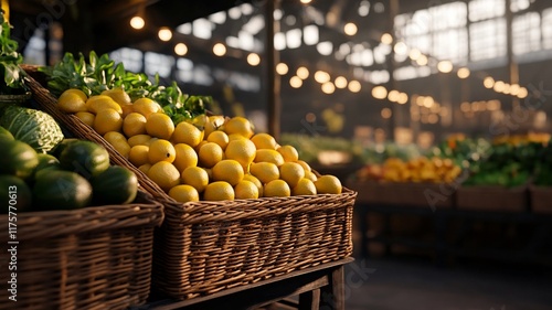 Wallpaper Mural A Fresh lemons and limes in woven baskets at vibrant food market, showcasing sustainable produce and lively atmosphere Torontodigital.ca