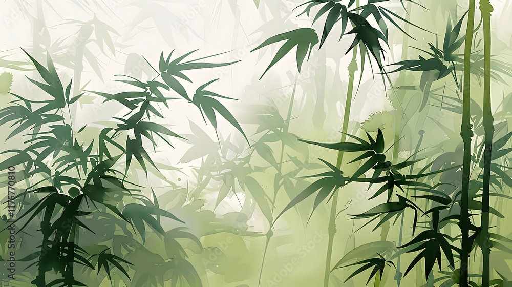 Lush green bamboo forest in misty atmosphere. (1) Lush green bamboo forest in misty atmosphere. (1)