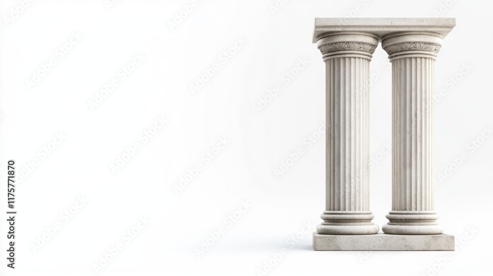 Obraz premium Two classical white marble columns on a white background.